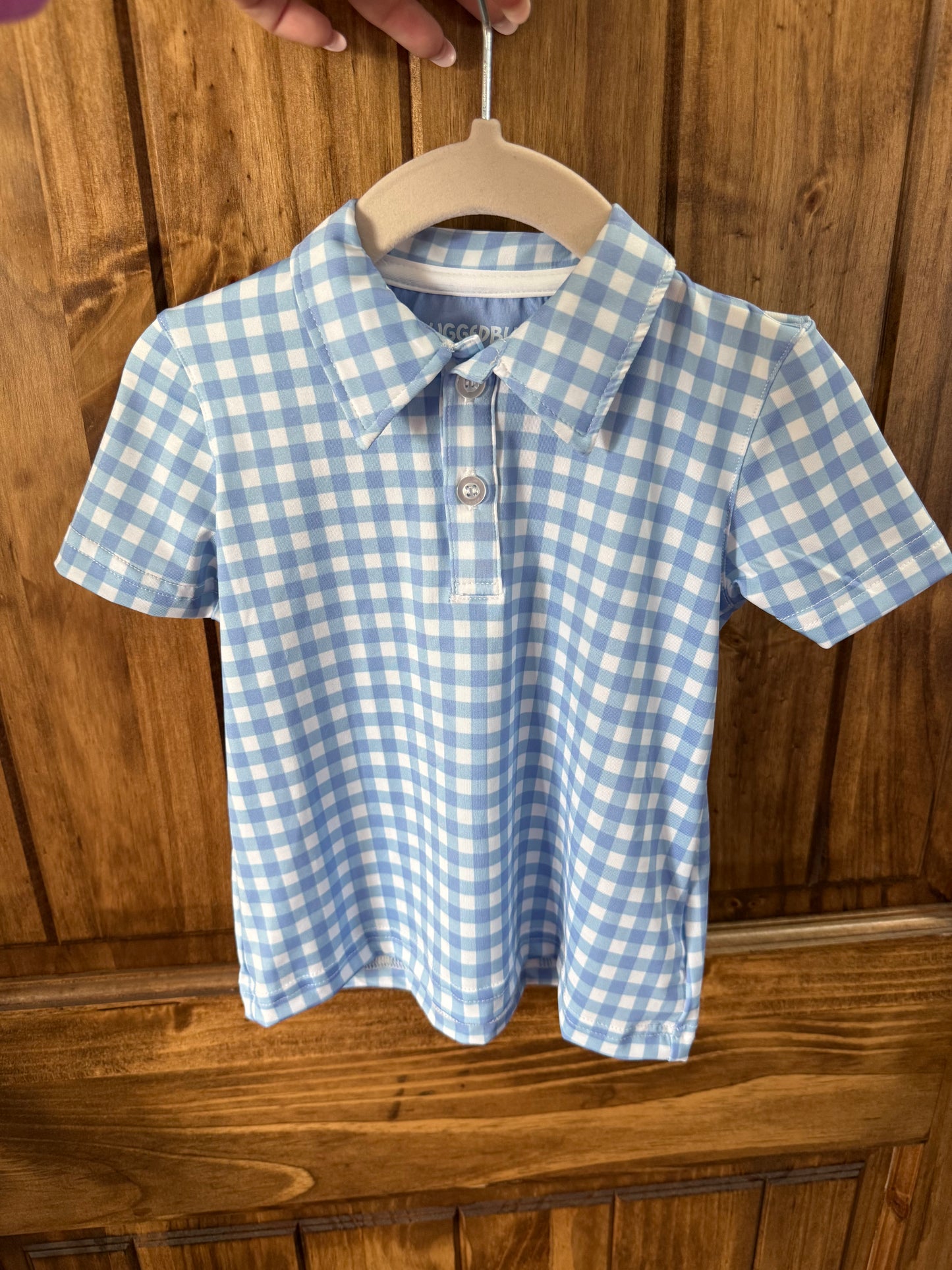 Blue Gingham Performance Polo-LE