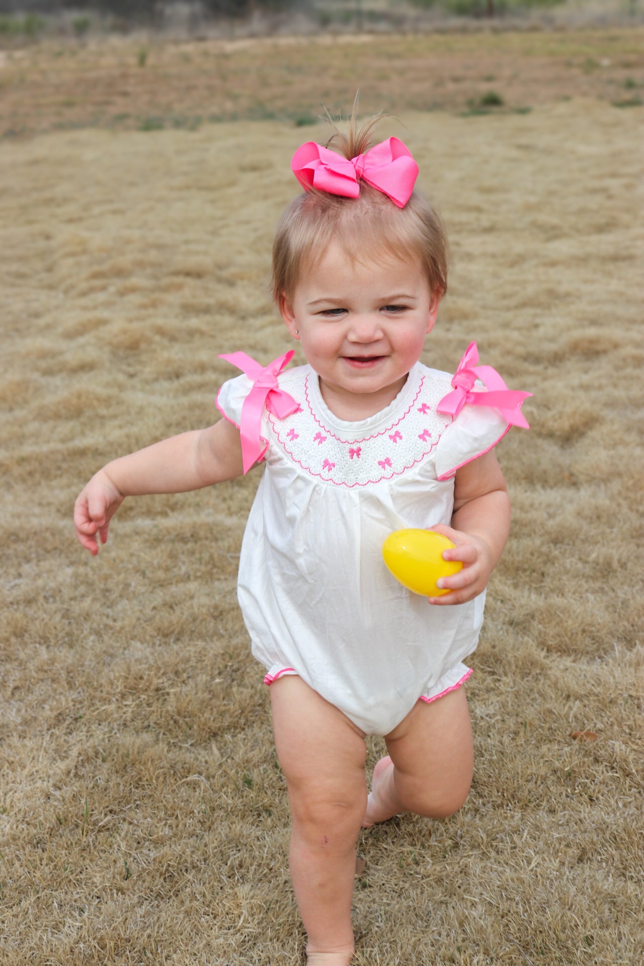 Pink Bow Smocked Bubble-LE