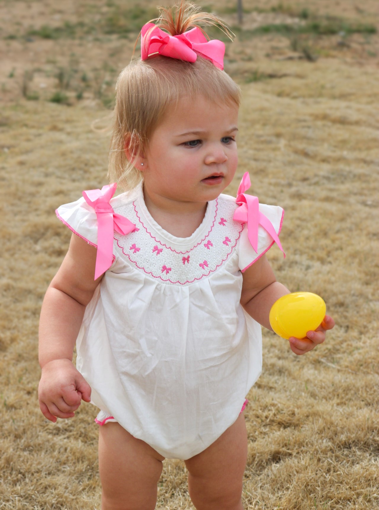 Pink Bow Smocked Bubble-LE