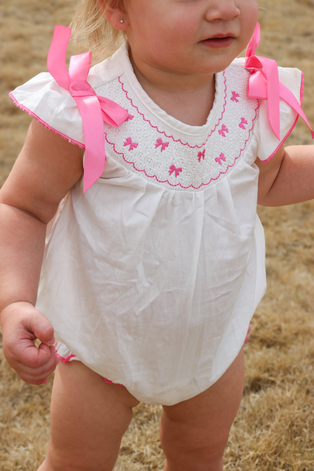 Pink Bow Smocked Bubble-LE