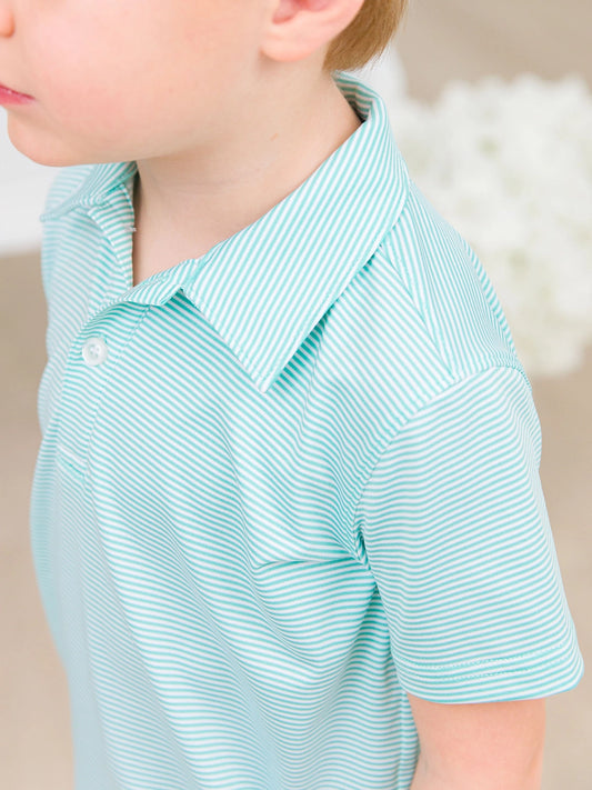 Green Micro Stripe Performance Polo-LE